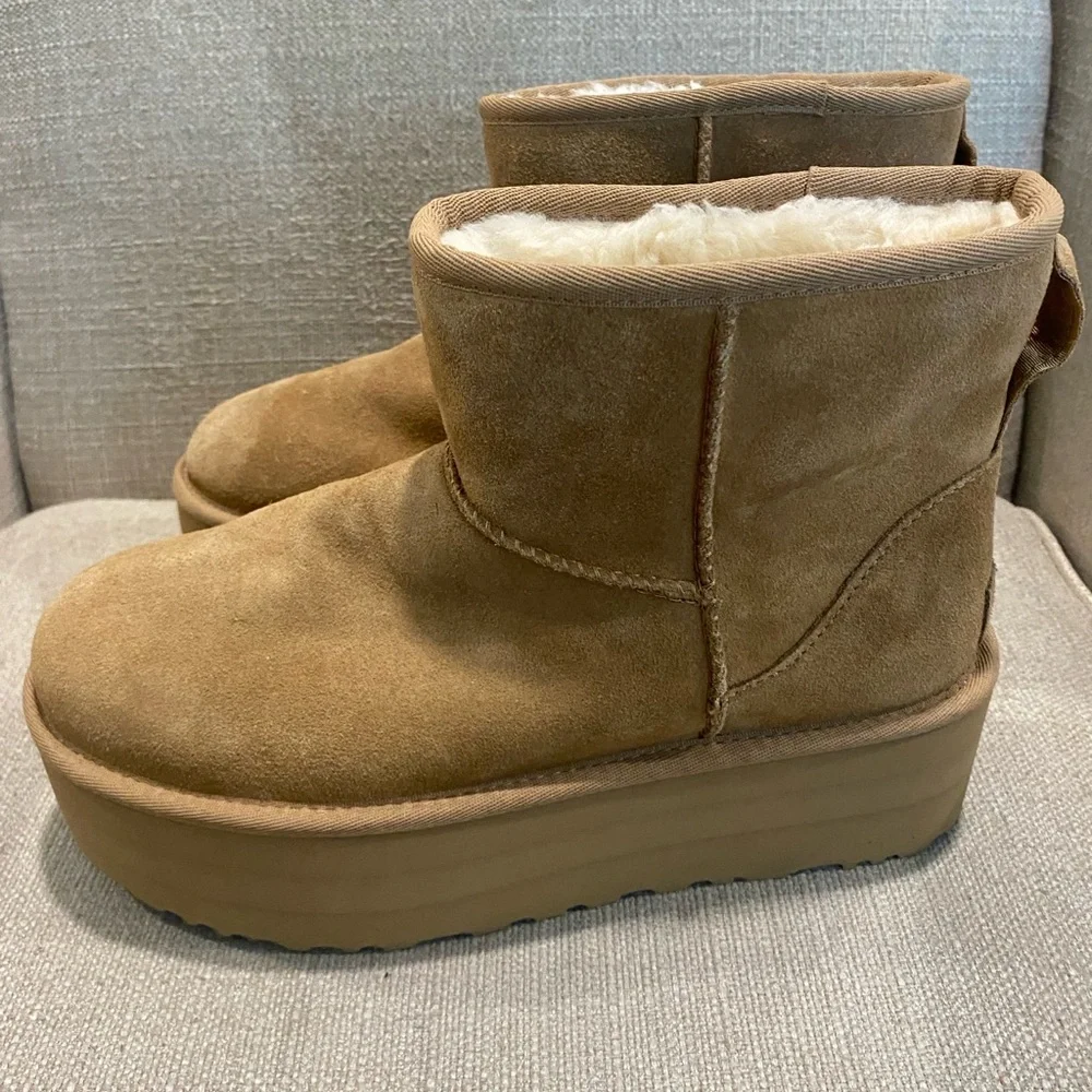 UGG Classic Mini Platform Chestnut Brown Boot Size 9 - Picture 6 of 12
